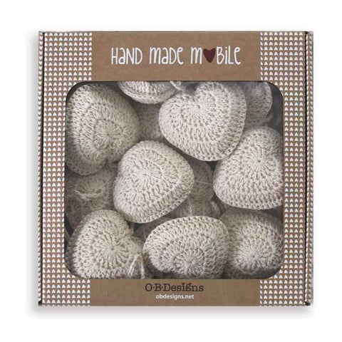 OB Designs - Hand Crochet Baby Mobile in Hearts - Natural Heart Mobile - Eco Child