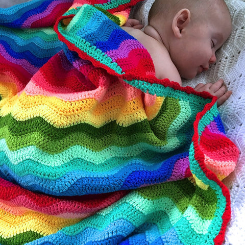 OB Designs - Crochet Baby Blanket - Handmade Rainbow Ripple - Eco Child