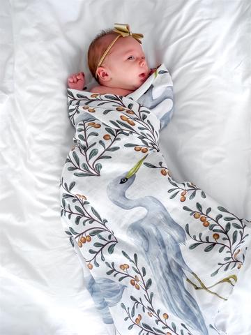 Pop Ya Tot - Kushiro Crane - 100% Organic Cotton Swaddle - Eco Child