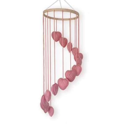 OB Designs - Hand Crochet Baby Mobile in Hearts -Pink Heart Mobile - Eco Child
