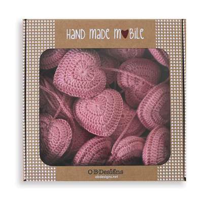 OB Designs - Hand Crochet Baby Mobile in Hearts -Pink Heart Mobile - Eco Child