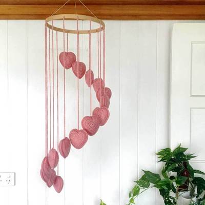 OB Designs - Hand Crochet Baby Mobile in Hearts -Pink Heart Mobile - Eco Child
