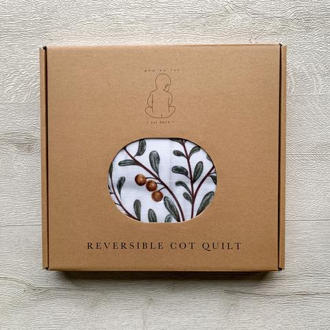 Pop Ya Tot - Kushiro Crane 100% Organic Cotton - Reversible Cot Quilt - Eco Child