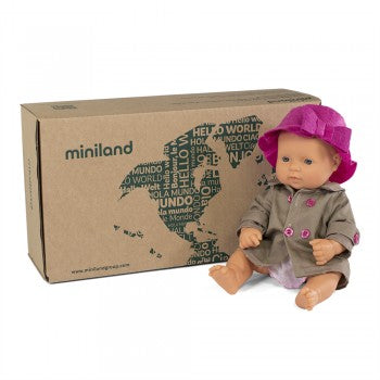 Miniland  - Baby Doll 32cm - Caucasian Girl  and Outfit Boxed - Eco Child