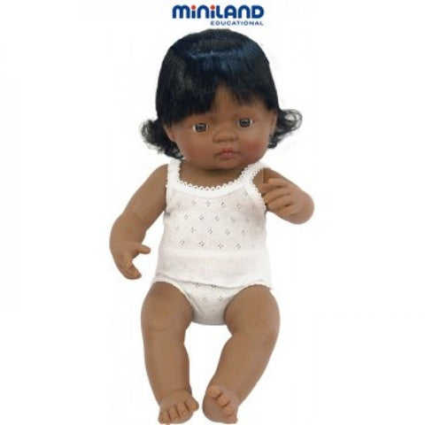 Miniland - Anatomically Correct Baby Doll - Latin American Girl 38cm - Eco Child