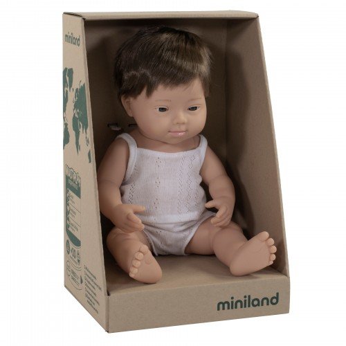 Miniland - Anatomically Correct Baby Doll - Caucasian Boy Down Syndrome 38cm - Eco Child