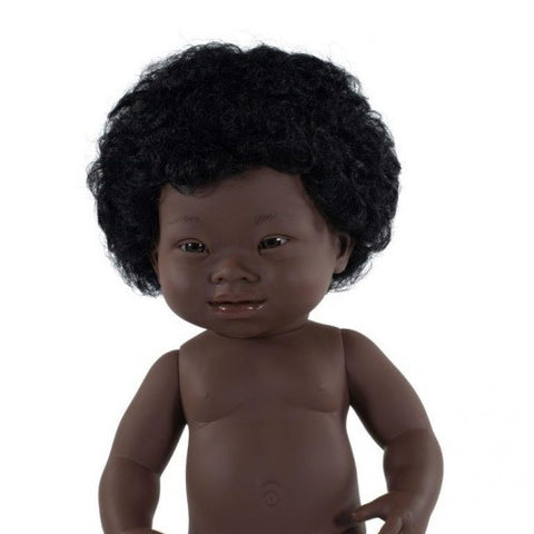 Miniland - Anatomically Correct Baby Doll - African Girl Down Syndrome 38cm - Eco Child