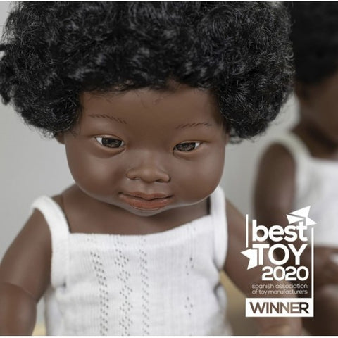 Miniland - Anatomically Correct Baby Doll - African Boy Down Syndrome 38cm - Eco Child