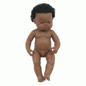 Miniland - Anatomically Correct Baby Doll  - African Boy 38cm (Undressed) - Eco Child