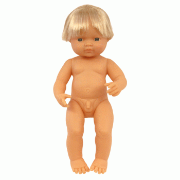 Miniland - Anatomically Correct Baby Doll- Caucasian Boy  38cm (Undressed) - Eco Child
