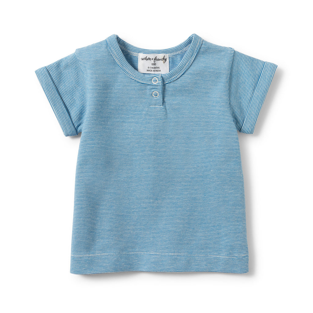 Wilson and Frenchy - Placket Tee - Mediterranean Blue Stripe - Eco Child