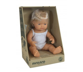 Miniland - Anatomically Correct Baby Doll - Caucasian Boy 38cm - Eco Child