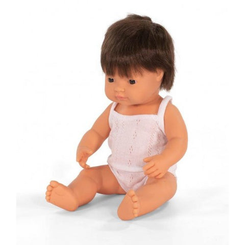 Miniland - Anatomically Correct Baby Doll - Caucasian Boy Brunette 38cm - Eco Child