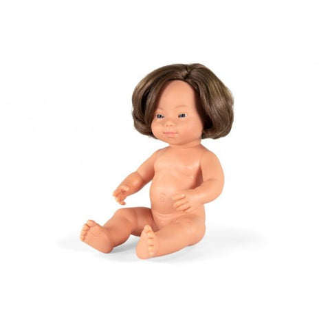 Miniland - Anatomically Correct Baby Doll - Caucasian Girl Down Syndrome 38cm - Eco Child