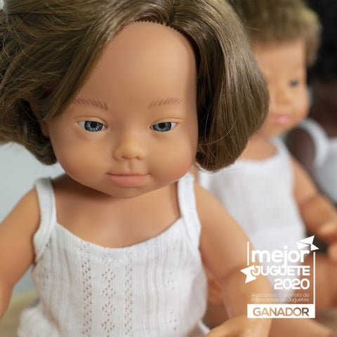Miniland - Anatomically Correct Baby Doll - Caucasian Girl Down Syndrome 38cm - Eco Child