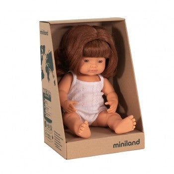 Miniland - Anatomically Correct Baby Doll  - Caucasian Girl Red Head 38cm - Eco Child