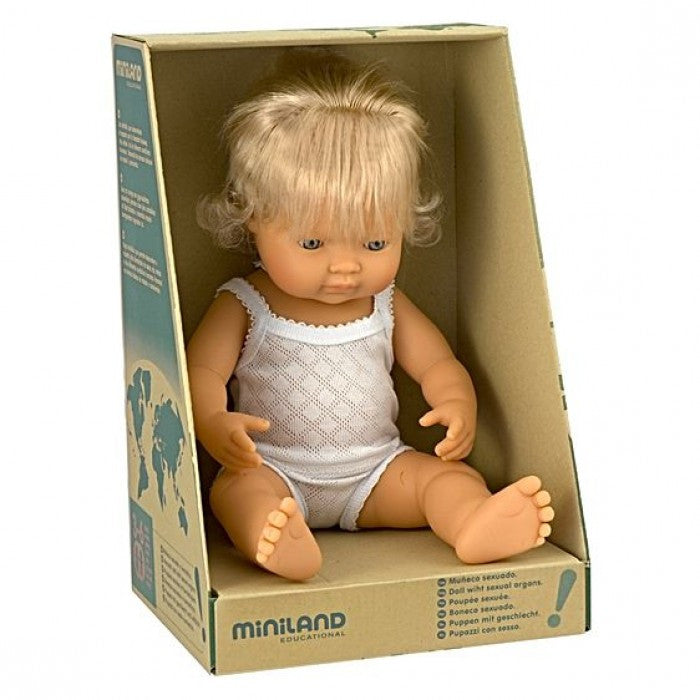 Miniland - Anatomically Correct Baby Doll  - Caucasian Girl 38cm - Eco Child